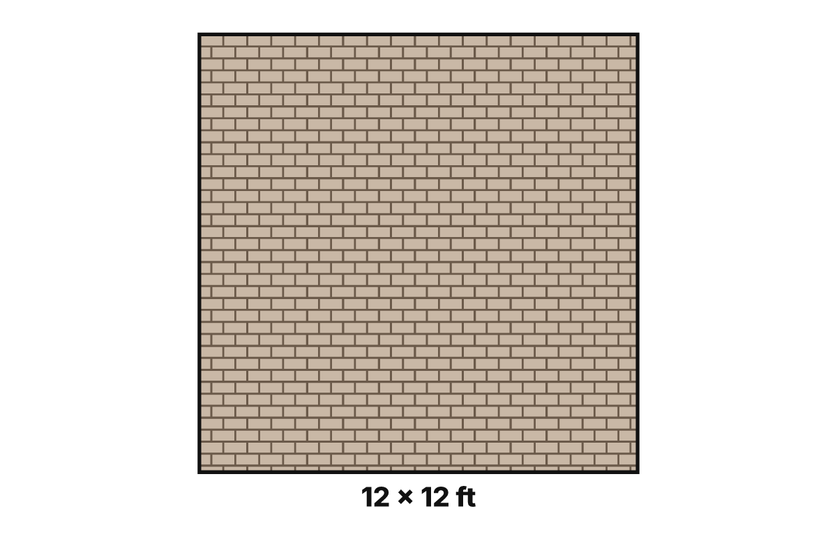 Plan view of a 12 × 12 ft patio area laid with rectangular pavers in a running-bond pattern