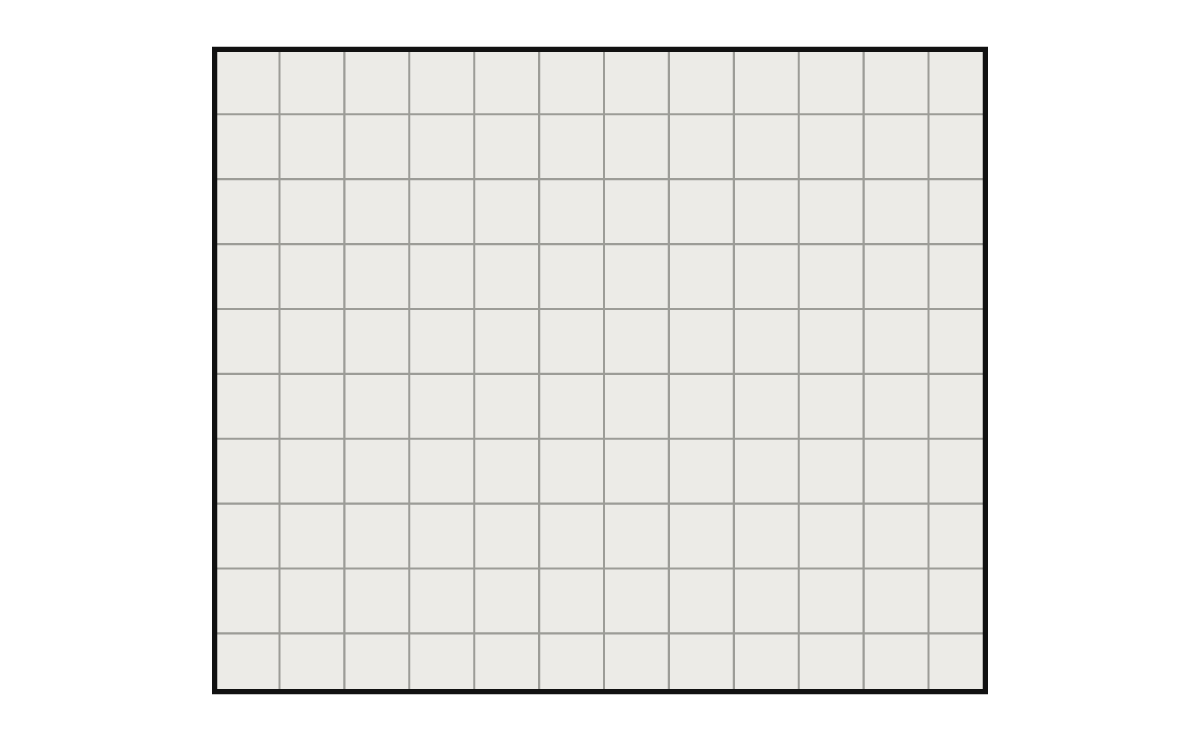 Plan view of the default example floor drawn to proportion with its tile grid laid over it